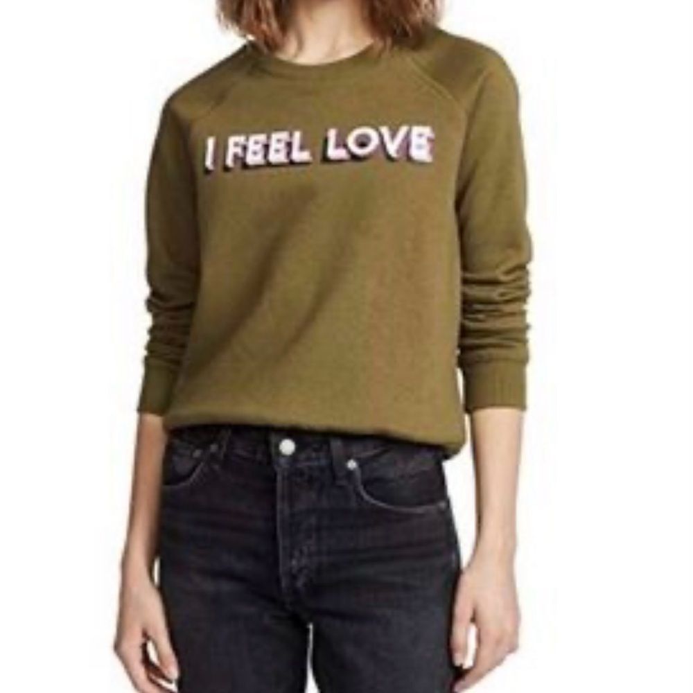 Rebecca Minkoff Olive Green "I Feel Love" Sweatshirt